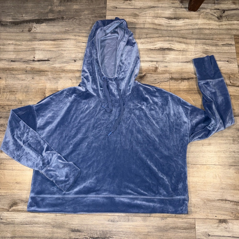 Offline by Aerie Velour Hoodie Womens Large Blue Velvet Pullover Athleisure